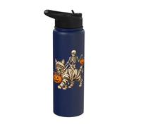 Scheletro che cavalca la mummia gatto spettrale Halloween dolcetto o scher Stainless Steel Insulated Water Bottle