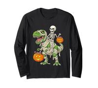 Scheletro Che cavalca T-Rex Dinosauro - Cool Funny Spooky Halloween Maglia a Manica