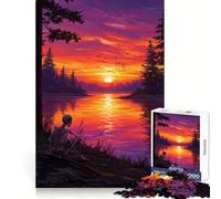 Scheletro che contempla il tramonto in riva al lago - Puzzle da 1000 pezzi per adolescenti - Gioco di logica e antistress - Taglio netto - Lista dei desideri di Babbo Natale 38x52cm