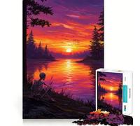 Scheletro che contempla il tramonto in riva al lago - Puzzle da 1000 pezzi per adolescenti - Gioco di logica e antistress - Taglio netto - Lista dei desideri di Babbo Natale 38x52cm