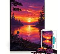 Scheletro che contempla il tramonto in riva al lago - Puzzle da 1000 pezzi per adulti - Gioco di puzzle per stimolare la mente, calma e relax - Decorazione murale 38x26cm