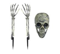 Scheletro che Emerge dal Terreno,Decorazioni Halloween Cimitero - 3 Pezzi Paletti Teschio Per Cancello Giardino Ingresso Casa,Portone Casa Stregata