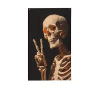 Scheletro che fa il segno della pace bandiere per casa da cortile, 0,9 x 1,5 m, striscione di auguri con occhielli per interni ed esterni, decorazioni per la casa