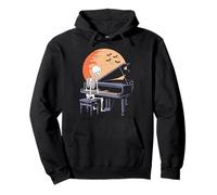 Scheletro Che Gioca al Pianoforte Luna Halloween MUS Felpa con Cappuccio