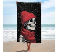 Scheletro che indossa berretto rosso sciarpa astratto telo mare in microfibra senza sabbia grandi asciugamani da doccia multiuso assorbenti per bagno piscina 130 x 80 cm
