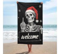 Scheletro che indossa cappello di Babbo Natale, telo mare di benvenuto in microfibra senza sabbia, grandi asciugamani da doccia multiuso assorbenti per bagno piscina 130 x 80 cm