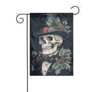 Scheletro che indossa elegante cappello a cilindro bandiera da giardino 30 x 45 cm verticale su entrambi i lati decorazioni per case coloniche all'aperto bandiera cortile