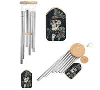 Scheletro che indossa elegante cappello a vento campanelli a vento commemorativo tono profondo con 6 tubi in alluminio decorazione da giardino esterno cortile