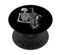 Scheletro che suona il sassofono musicista jazz PopSockets PopGrip Adesivo