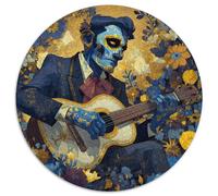 Scheletro che Suona la Chitarra Jigsaw Fiore Puzzle Rotondo 1000Pcs Adulti E Ragazzi Rilassamento Intelligence Idea Regalo Uomo Donna 1000pcs (67.5x67.5cm)