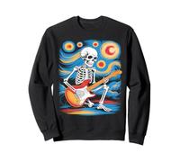 Scheletro Che Suona la Chitarra sotto Notte Stellata Van Gogh Felpa