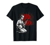 Scheletro Che Suona Shamisen Red higan Flower Music Maglietta
