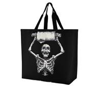 Scheletro che tiene in alto la carta igienica novità donna spalla Tote bag borse per la spesa riutilizzabile leggero borse della spesa borse da viaggio sacchetto di immagazzinaggio