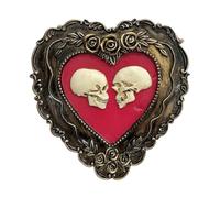 Scheletro come decorazione, scultura dipinta a mano, romantica statua con teschio con cornice a cuore, ornamento da collezione, arte da parete vintage spaventosa, articolo regalo creativo per