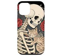 Scheletro con gatto e rose opere d'arte gotiche Halloween Custodia per iPhone 12/12 Pro