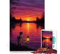Scheletro con lanterna in riva al fiume al tramonto - Puzzle da 1000 pezzi per adulti - Gioco di logica e concentrazione - Antistress - Taglio preciso 50x75cm