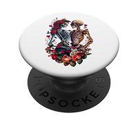Scheletro coppia abbraccio, romantico fiore rosa tatuaggio disegno PopSockets PopGrip Adesivo