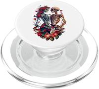 Scheletro coppia abbraccio, romantico fiore rosa tatuaggio disegno PopSockets PopGrip per MagSafe