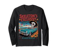 Scheletro di auto d'epoca divertente Día de los Muertos Maglia a Manica