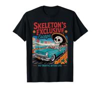 Scheletro di auto d'epoca divertente Día de los Muertos Maglietta