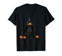 Scheletro di Halloween Che Indossa Un Mantello Nero con Cappuccio Tagliato Maglietta