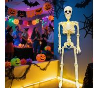 Scheletro di Halloween con luci, articolazioni mobili, teschio, decorazione a