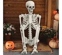 Scheletro di Halloween da 1,5 m, scheletro di ossa umane in plastica a grandezza naturale con giunti mobili, per decorazione di interni ed esterni di Halloween