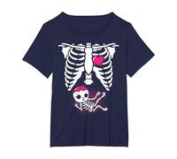 Scheletro di Halloween Gravidanza Neonata Raggi X Divertente Incinta Maglietta, Donna Plus-Size, Navy, 4X