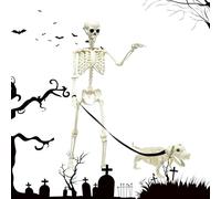 Scheletro di Halloween | Statuina di Scheletro con Cane - Teschi Decorativi Decorazione Paura per Portico Giardino Cortile Esterno Porta Principale Esposizione Cimitero Festa di Casa