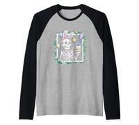 Scheletro di Pasqua Felice Che Indossa l'orecchio del Coniglietto Bere Uova Maglia con Maniche Raglan