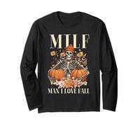 Scheletro di Zucca di Halloween Divertente Man I Love Fall Maglia a Manica