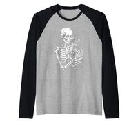 Scheletro Divertente con Scritta Loves Cat Fino alla Morte Maglia con Maniche Raglan