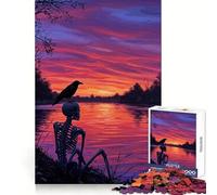 Scheletro e corvo al tramonto - Puzzle da 1000 pezzi per adulti - Regalo - Gioco di abilità mentale - Divertimento tranquillo - Design - Assemblaggio 50x75cm