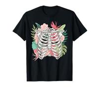Scheletro Fiori Rib Cage X-Ray Divertente Halloween Uomini Maglietta