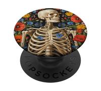Scheletro Floreale Art - Anatomia gotica Design Fiori di campo PopSockets PopGrip Adesivo
