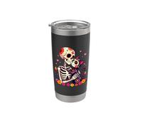 Scheletro floreale che abbraccia gatto Sugar Skull Día los Muertos Cat Bicchiere termico in acciaio inox doppia parete