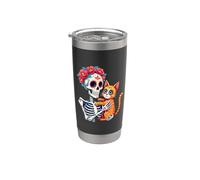 Scheletro floreale che abbraccia gatto Sugar Skull Día los Muertos Cat Bicchiere termico in acciaio inox doppia parete