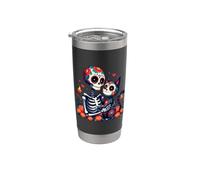 Scheletro floreale che abbraccia gatto zucchero teschio Día de los Muertos Bicchiere termico in acciaio inox doppia parete
