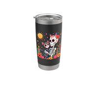 Scheletro floreale che abbraccia gatto zucchero teschio Día de los Muertos Bicchiere termico in acciaio inox doppia parete