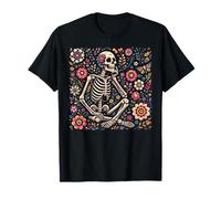 Scheletro Floreale Fiori Gotico Arte Popolare Estetica Goth Maglietta