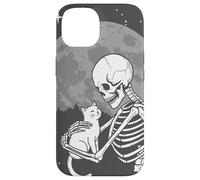 Scheletro gotico coccola gattino luna Halloween Custodia per iPhone 14