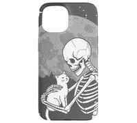 Scheletro gotico coccola gattino luna Halloween Custodia per iPhone 15