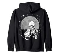 Scheletro Gotico coccola Gattino Luna Halloween Felpa con Cappuccio