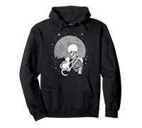 Scheletro Gotico coccola Gattino Luna Halloween Felpa con Cappuccio
