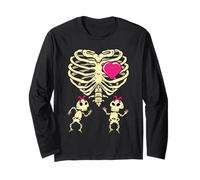 Scheletro Gravidanza Divertente Ragazza Gemelli X-Ray Incinta Halloween Maglia a Manica
