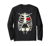 Scheletro Gravidanza Ragazza Gemelli X-Ray Incinta Halloween Maglia a Manica