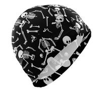 Scheletro Halloween Black Skull grande nuoto per adulti Capelli corti impermeabile per il nuoto Protezione dei capelli e riduzione della resistenza gorro para nadar mujer