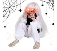 Scheletro Halloween Prop Halloween con Lunghi Capelli Piangenti e Occhi