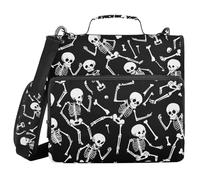 Scheletro Halloween teschio nero 3 anelli 3,8 cm organizzatore raccoglitore con tracolla e manico impermeabile organizer per documenti adatto per la scuola media