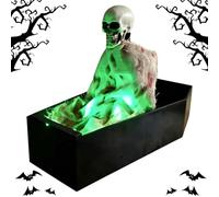Scheletro Halloween | Voce Attivata Prop Horror In Bara | Decorazioni Halloween Scheletro Esterno con Suoni Spaventosi Luce LED Verde | per Cimitero Casa Infestata Giardino Prato